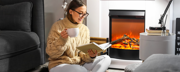 person near fireplace